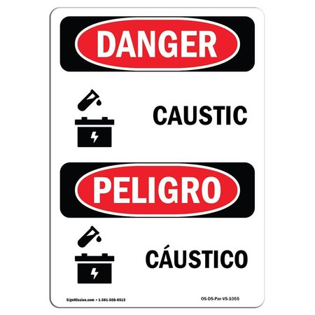 SIGNMISSION Safety Sign, OSHA Danger, 14" Height, Aluminum, Caustic, Bilingual Spanish OS-DS-A-1014-VS-1055